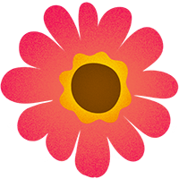 flat illustration of a red and yellow zinnia flower with brown center